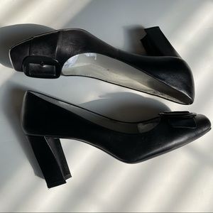 {FRANCO SARTO} BLACK LEATHER SQUARE TOE HE…